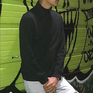 Jet black, Calvin Klein jacket.